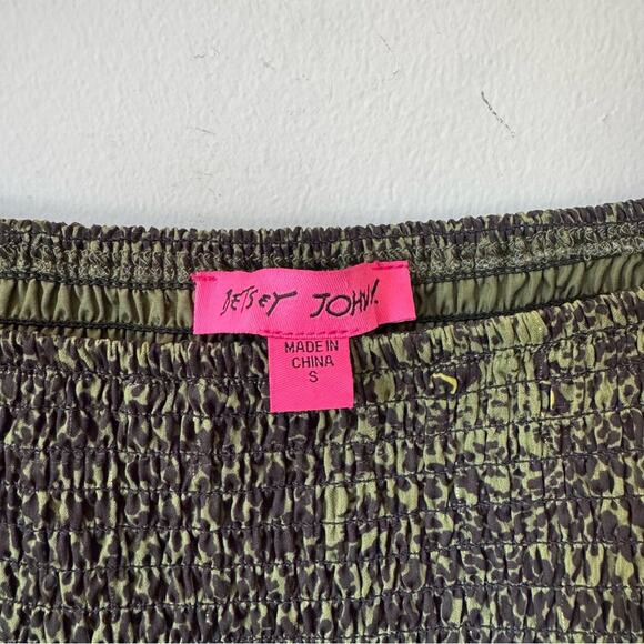 Betsy Johnson Green and Black Leopard animal Print Smocked Tiered Midi Dress S - Picture 10 of 12